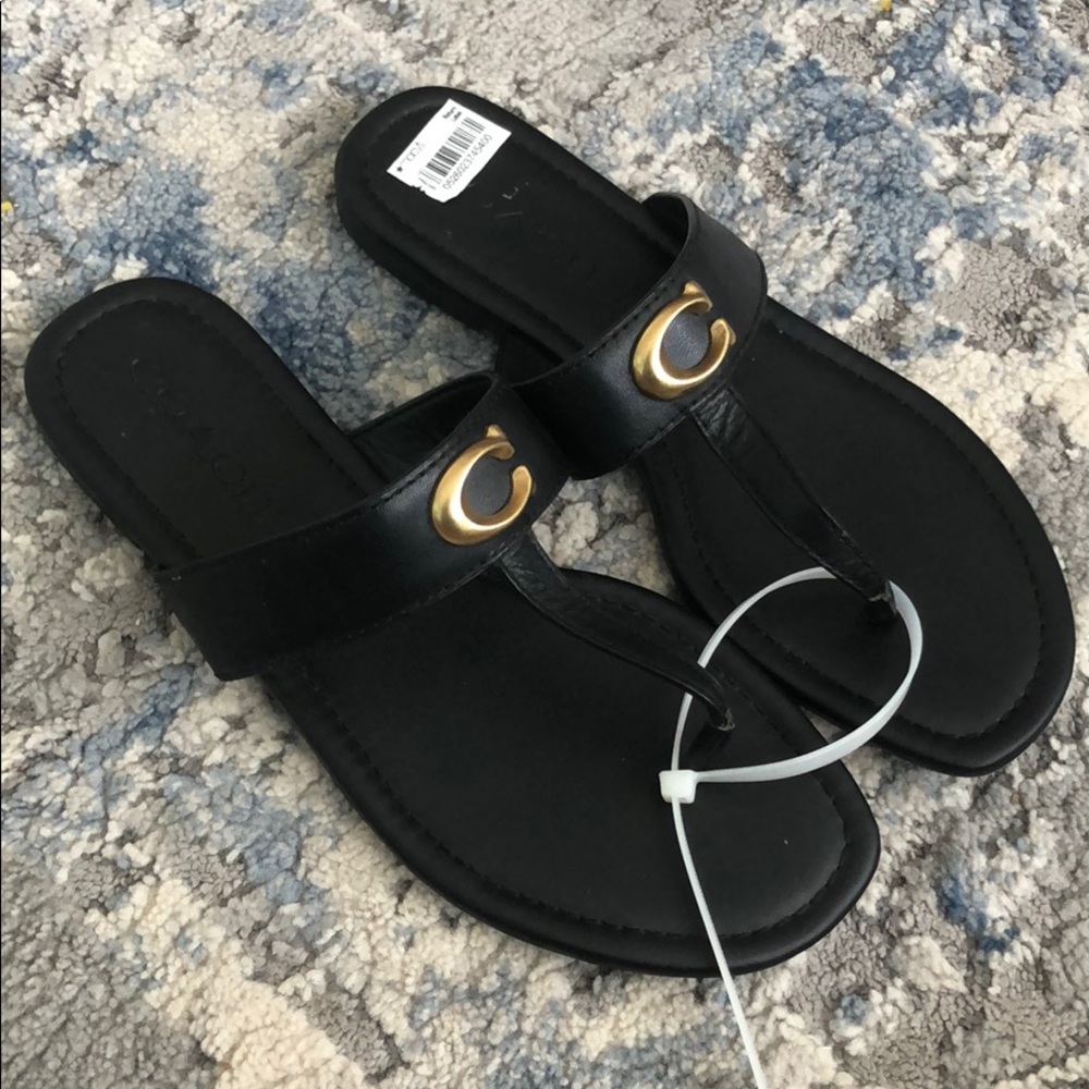 Brand new black leather coach sandals